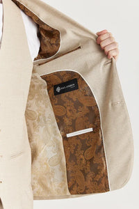 Belmont - Beige 3-delad klassisk kostym med sömmar och slag, herrkostym