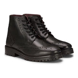 Herr Äkta Läder Snörade Platå Brogue Militärstövlar Punk Rock Svart Brun
