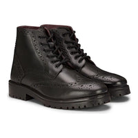 Herr Äkta Läder Snörade Platå Brogue Militärstövlar Punk Rock Svart Brun