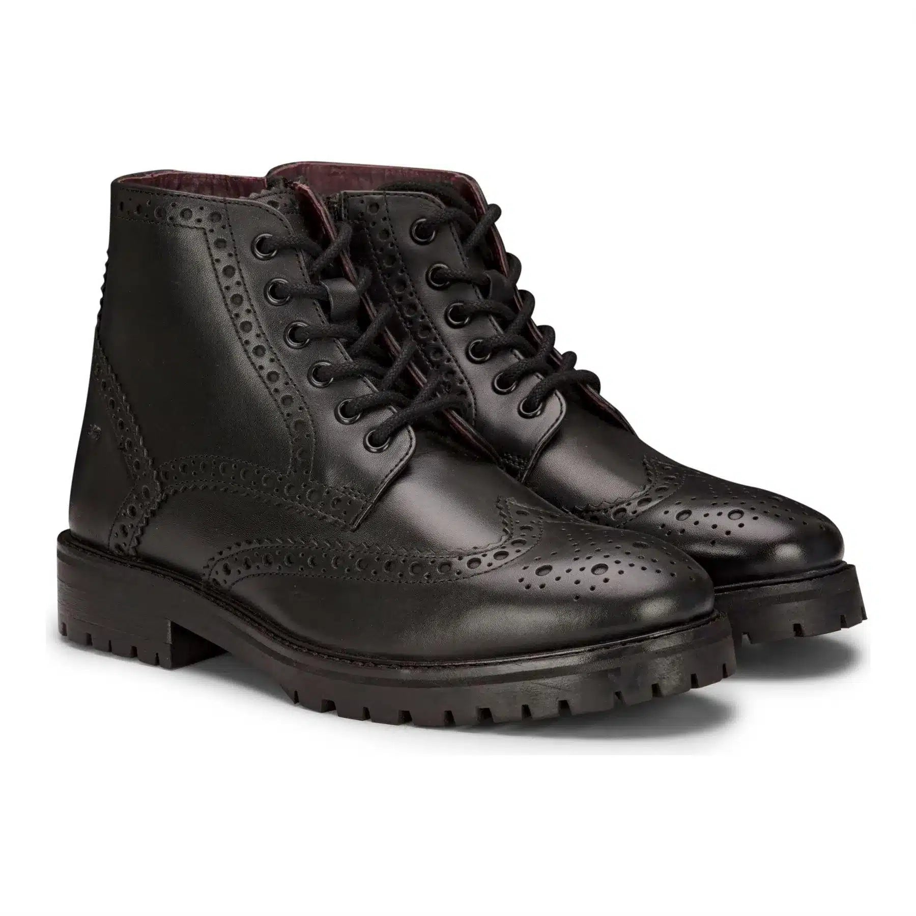 Herr Äkta Läder Snörade Platå Brogue Militärstövlar Punk Rock Svart Brun