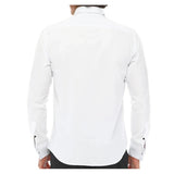 Herrskjorta med vingkrage, smoking, vit, svart, passpoal, dubbel manschett, klassisk middagsskjorta