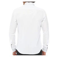 Herrskjorta med vingkrage, smoking, vit, svart, passpoal, dubbel manschett, klassisk middagsskjorta