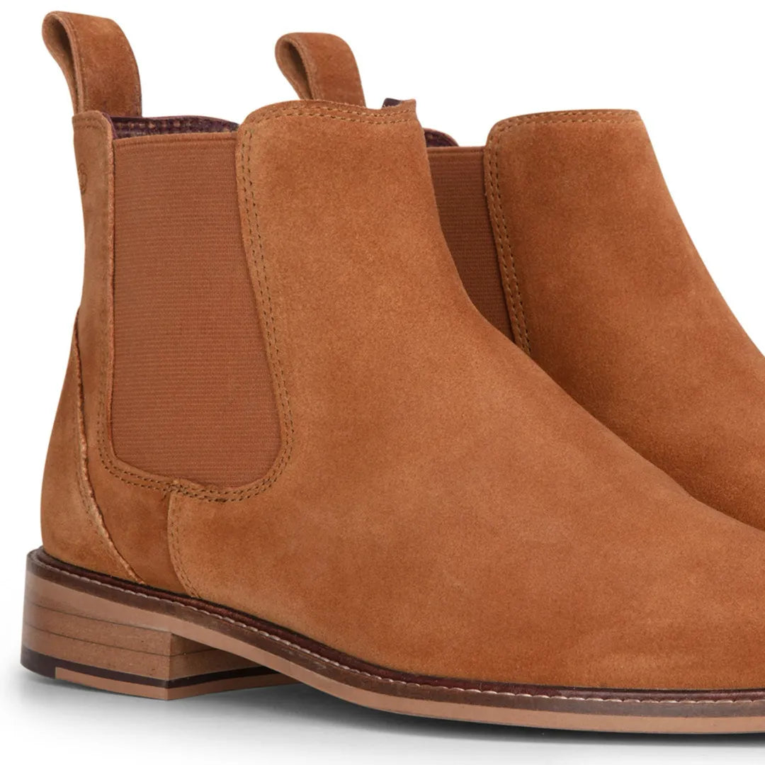 Herrskor i kamelfärgad mocka med slip-on-mönster i Chelsea-läder