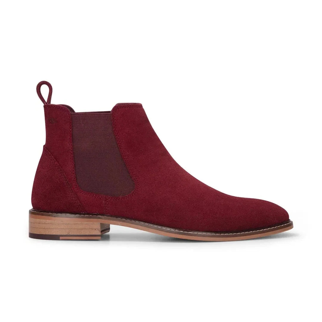 Herrvinröda slip-on Chelsea-stövlar i mocka och läder