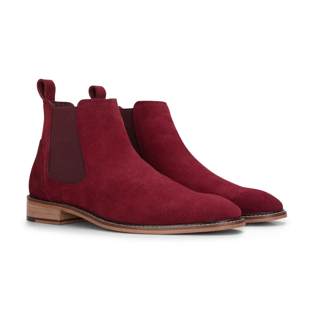 Herrvinröda slip-on Chelsea-stövlar i mocka och läder