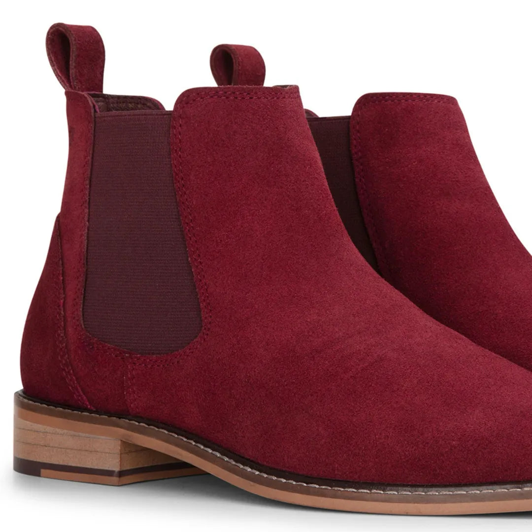 Herrvinröda slip-on Chelsea-stövlar i mocka och läder