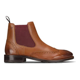 Herr Slip-On Äkta Läder Brogue Stövlar Bruna Bruna Klassiska Eleganta Formella London
