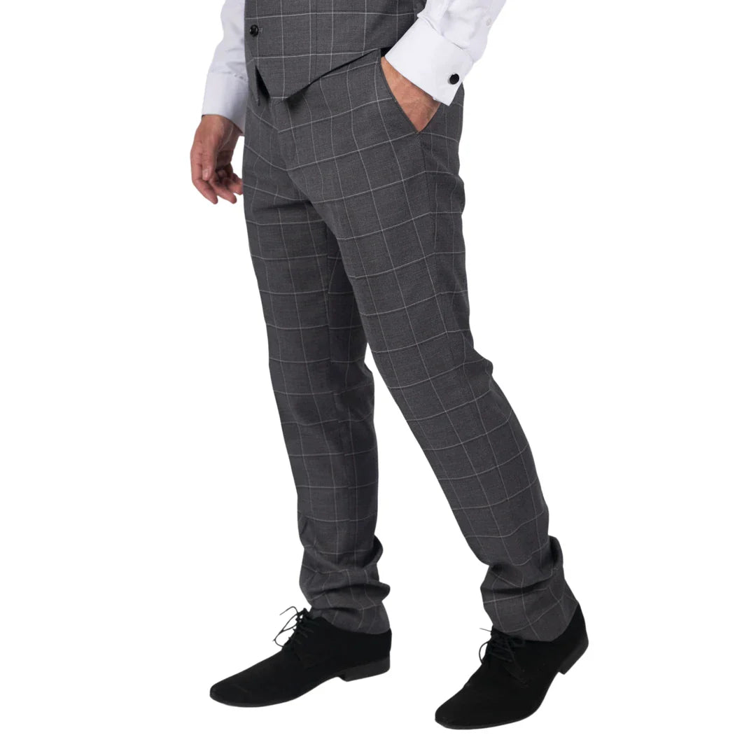 Hobbs - Herrbyxor med grå rutor, vintagestil, retro, elegant bröllop
