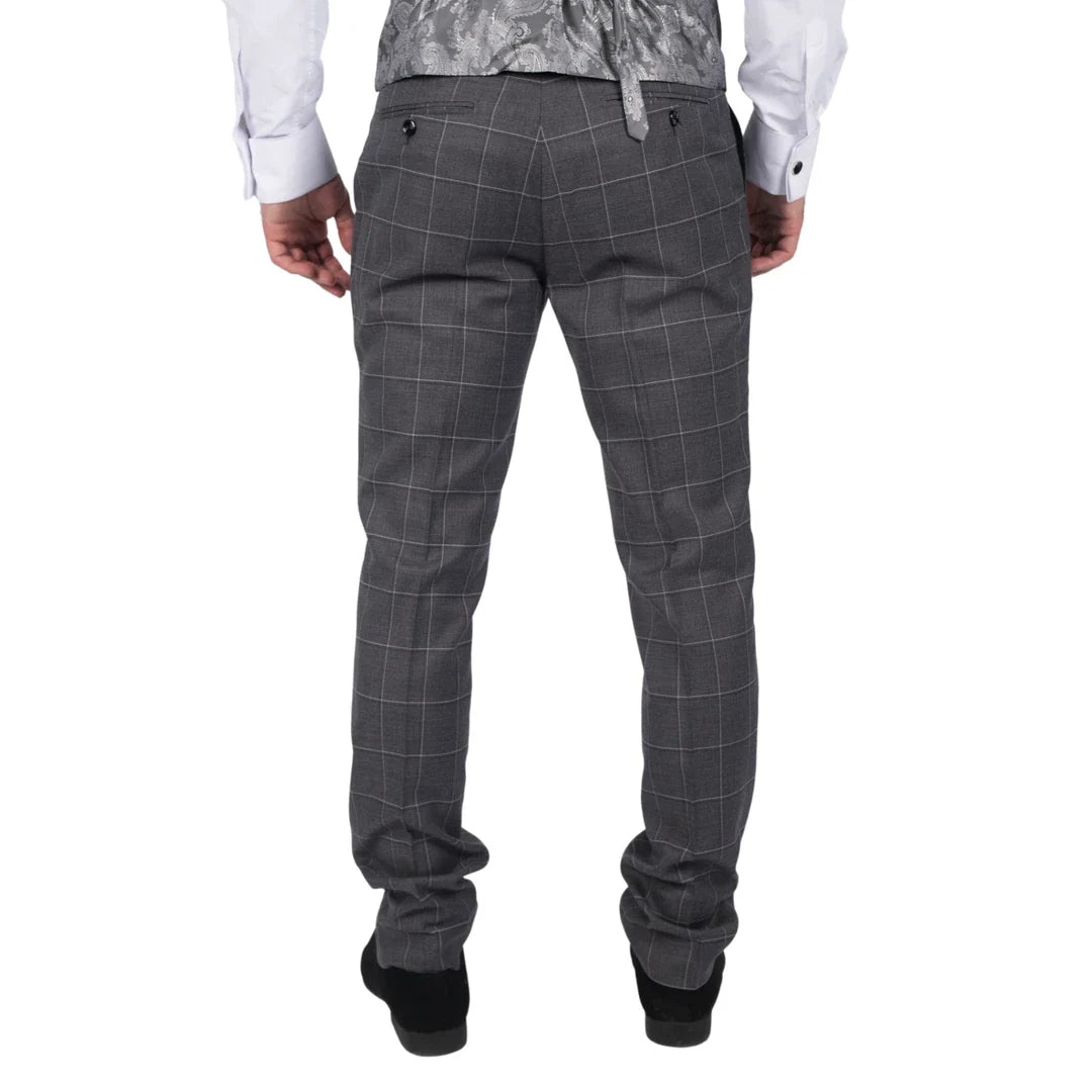 Hobbs - Herrbyxor med grå rutor, vintagestil, retro, elegant bröllop