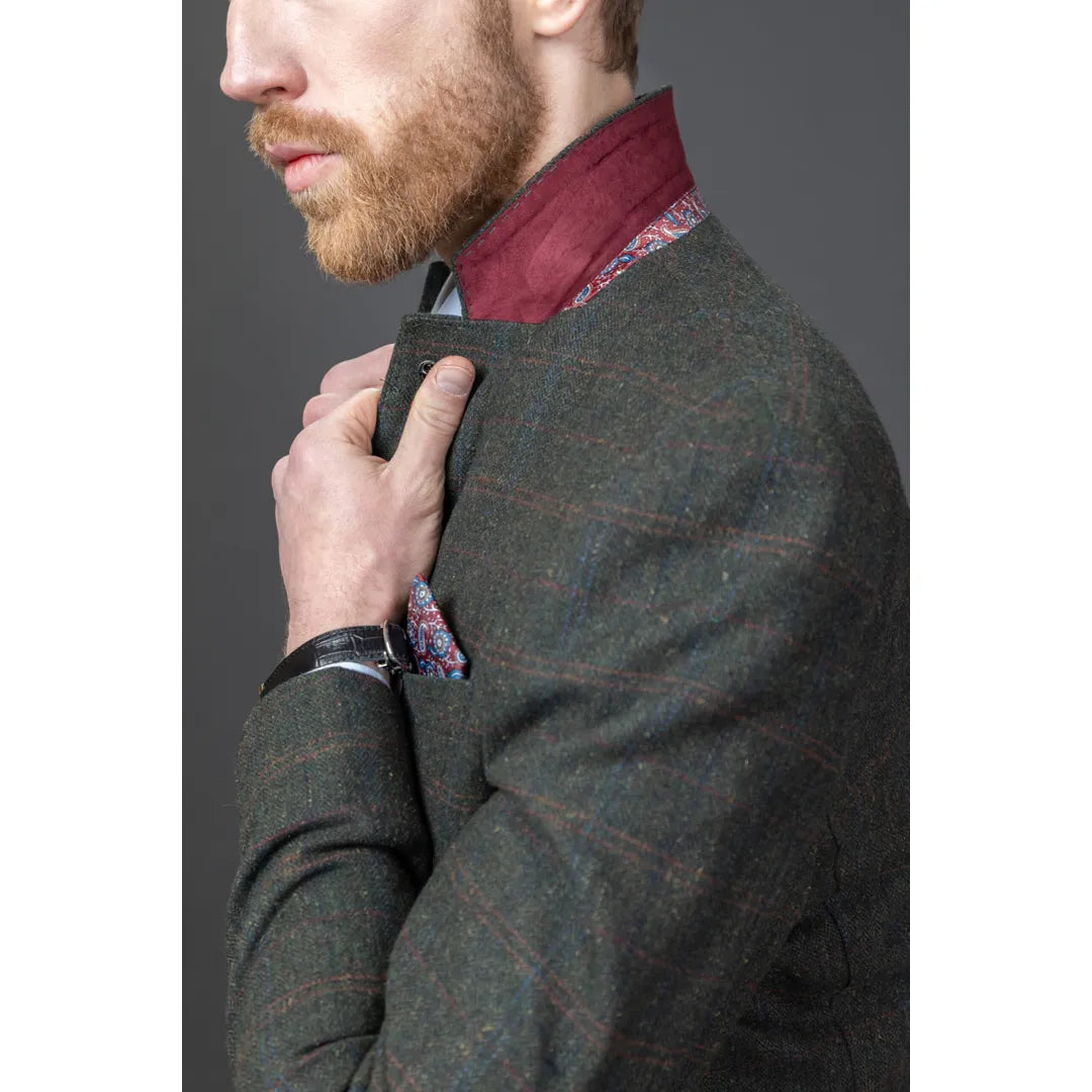 Joshua herrkostym i 3 delar, grön tweed, smal passform