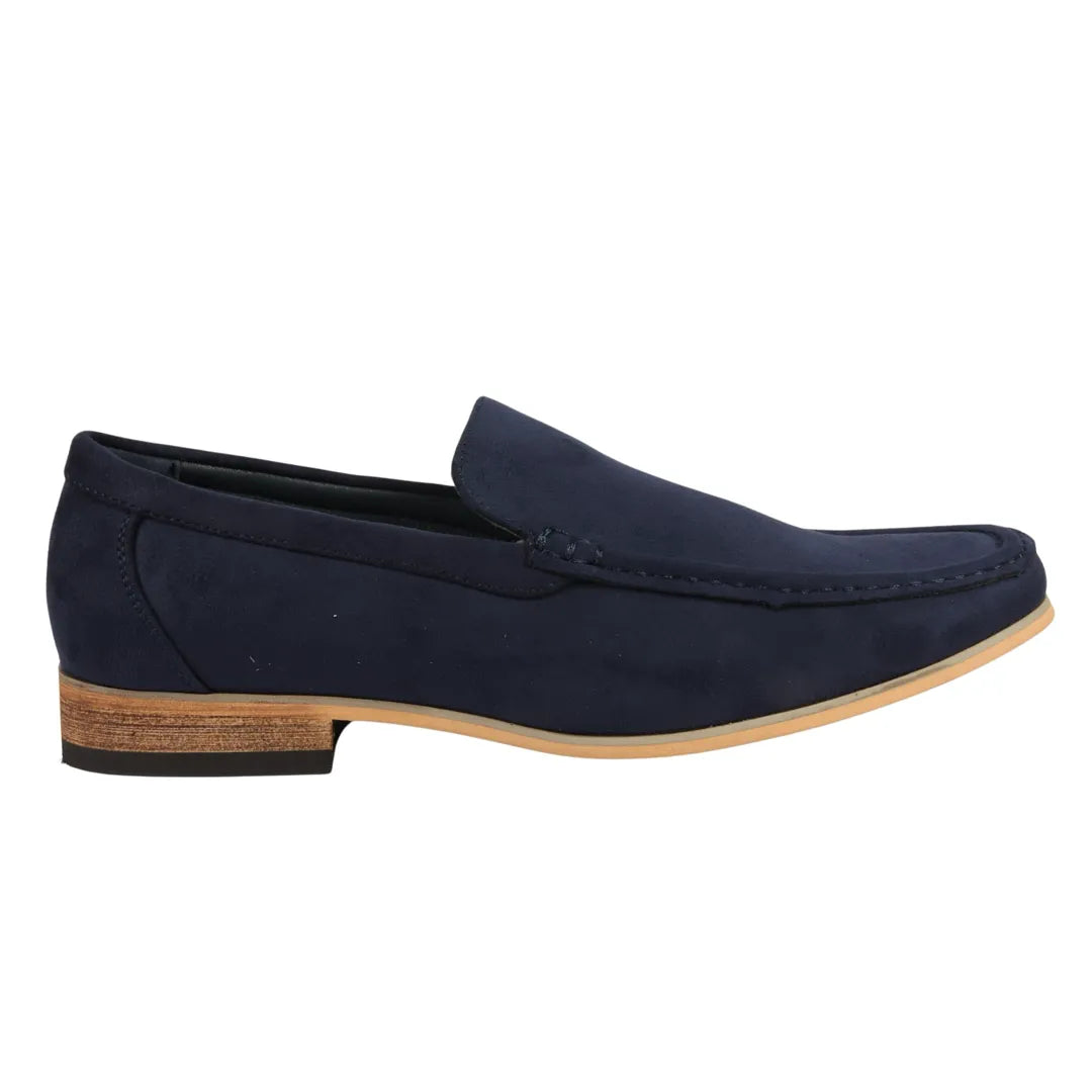 Marinblå, lätta loafers i mocka för män