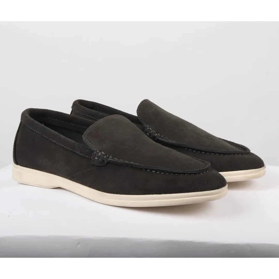 Svarta slip-on loafers i mocka för män, bekväm passform