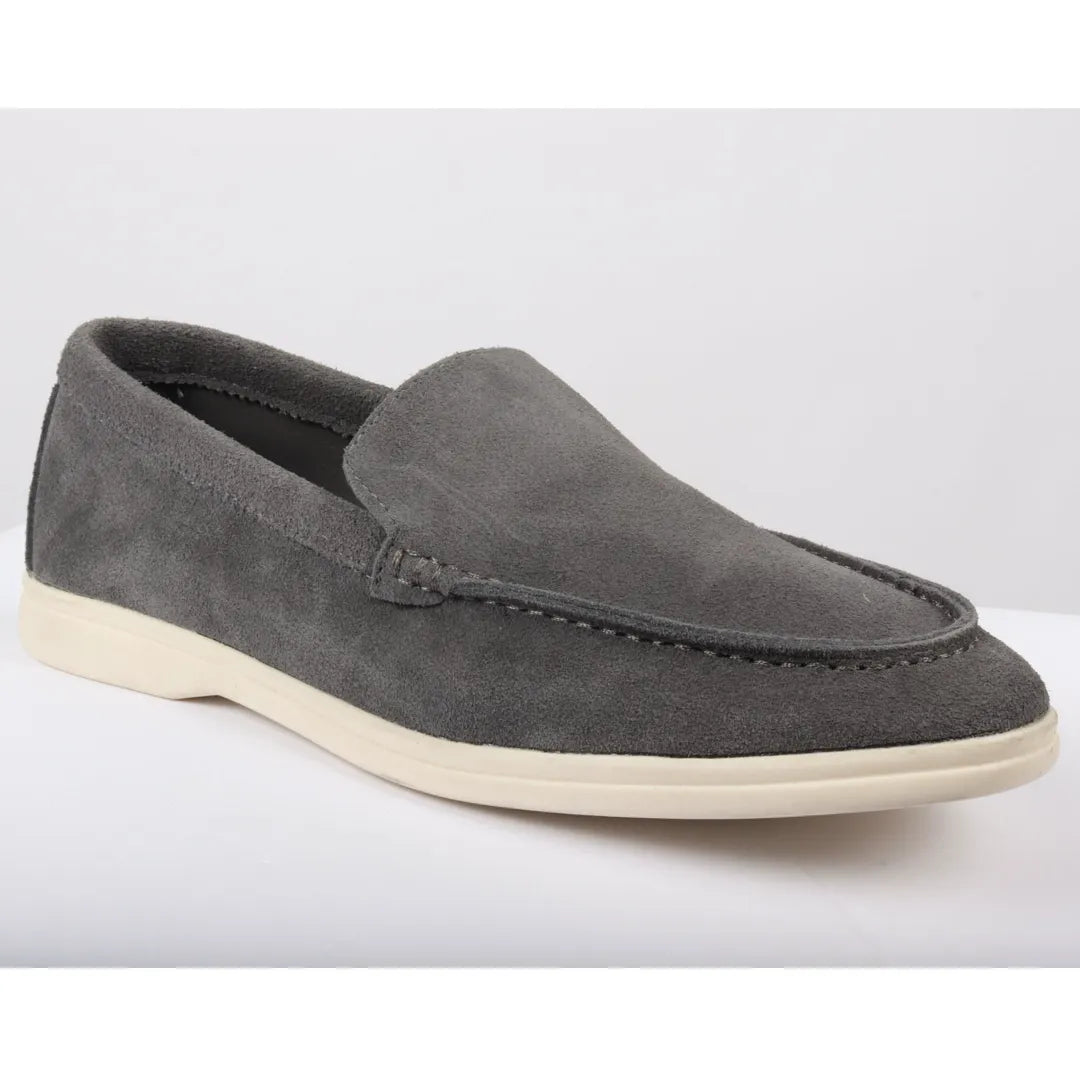 Herr Grå Slip On Loafers i Mocka med Comfort Fit