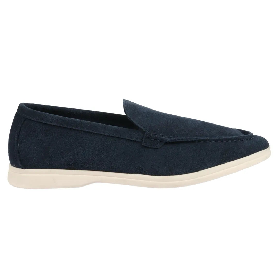 Marinblå slip-on loafers i mocka för män