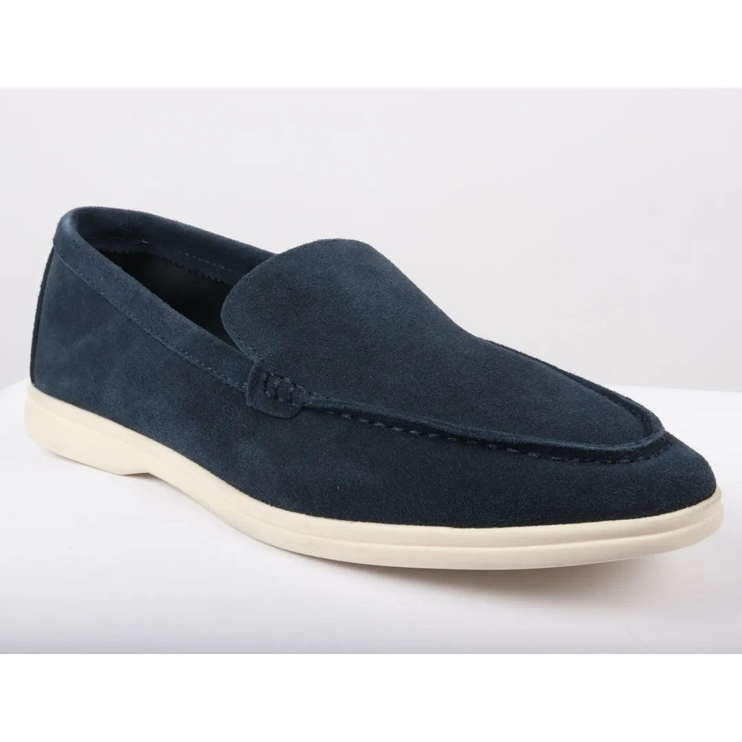 Marinblå slip-on loafers i mocka för män