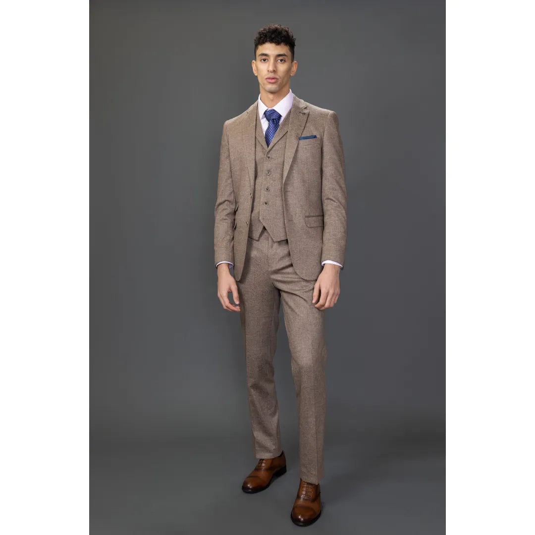 Nathan Herr Brun 3-Delad Slim Fit Kostym