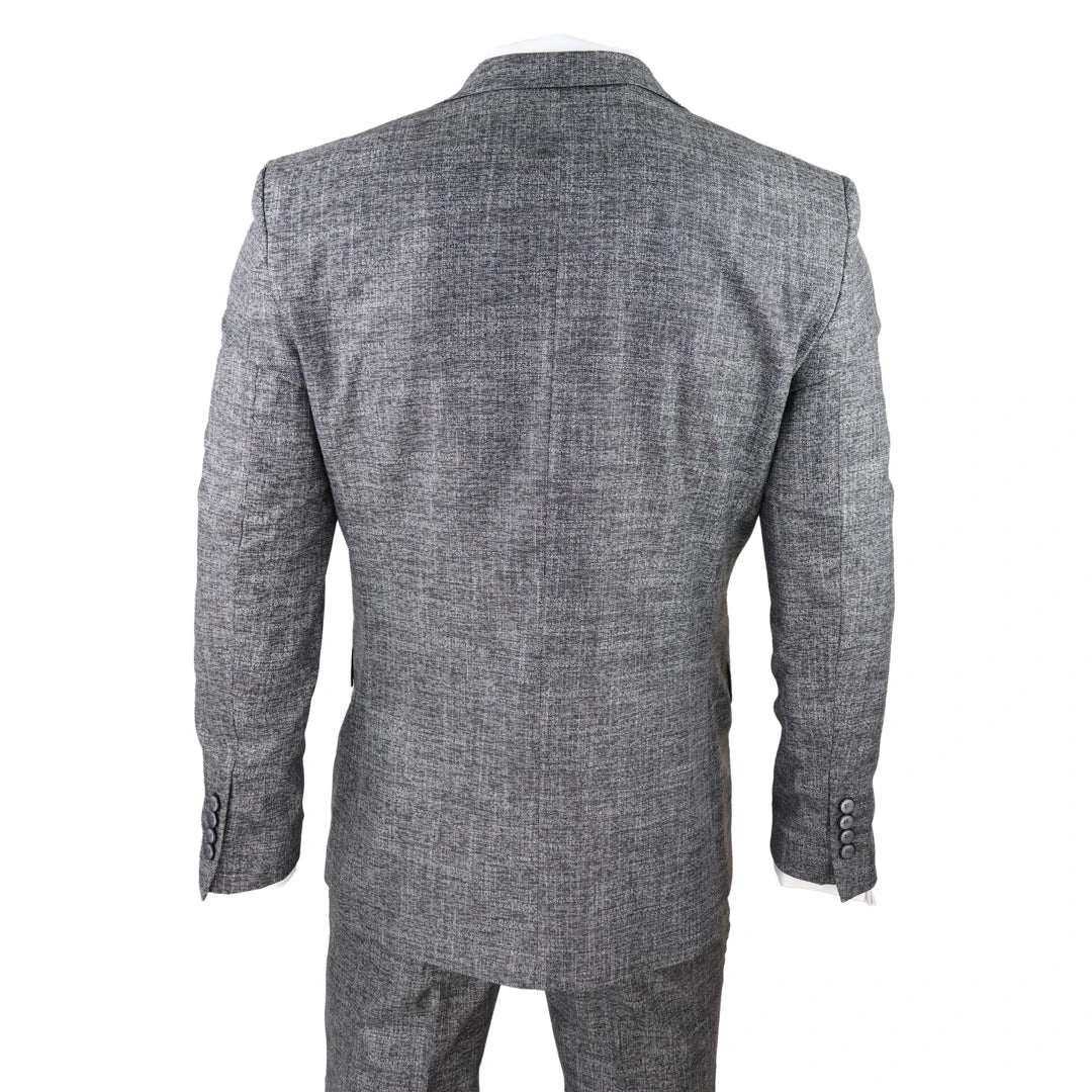 Herrkostym 3-delad gråsvart strukturerad skräddarsydd passform bröllop bal fest elegant formell