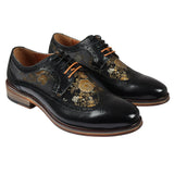Ross - Herrskor med blommönster i läder, svart, brogue-modell