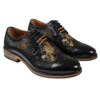 Ross - Herrskor med blommönster i läder, svart, brogue-modell