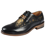 Ross - Herrskor med blommönster i läder, svart, brogue-modell