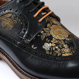Ross - Herrskor med blommönster i läder, svart, brogue-modell