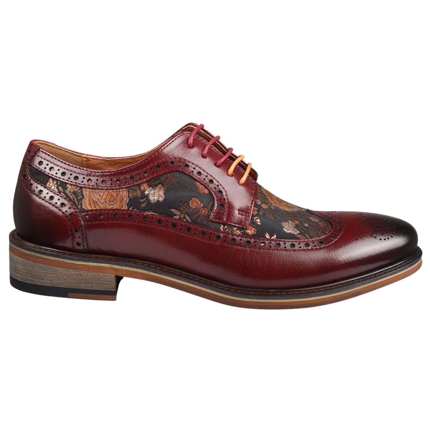 Ross - Röda brogueskor i läder med blommönster för män