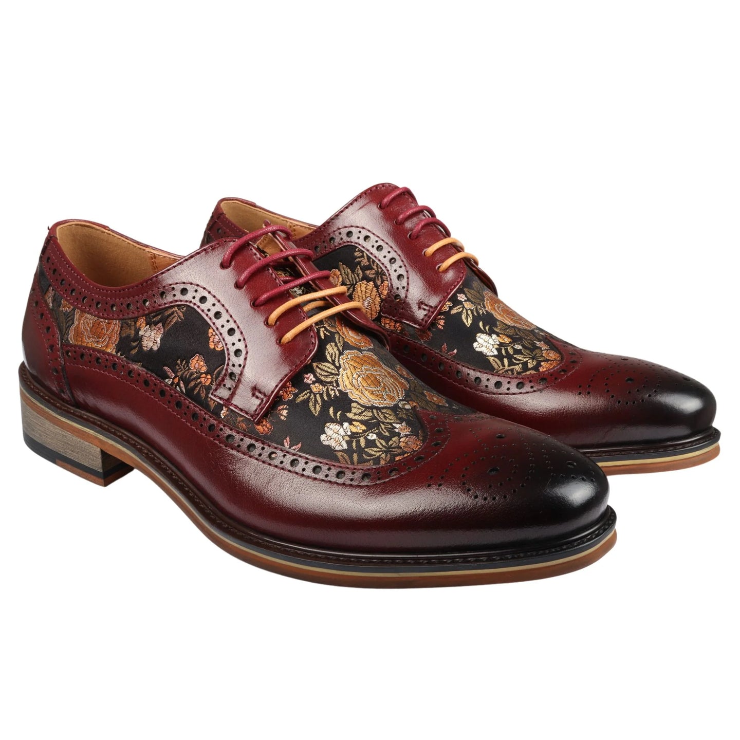 Ross - Röda brogueskor i läder med blommönster för män