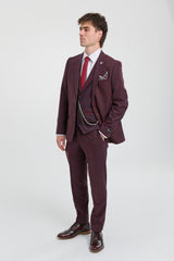 Herrkostym i ull, tweed, plommon, vinröd, 1920-tals Gatsby