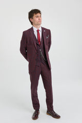 Herrkostym i ull, tweed, plommon, vinröd, 1920-tals Gatsby