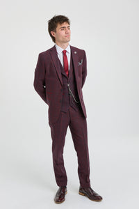 Herrkostym i ull, tweed, plommon, vinröd, 1920-tals Gatsby