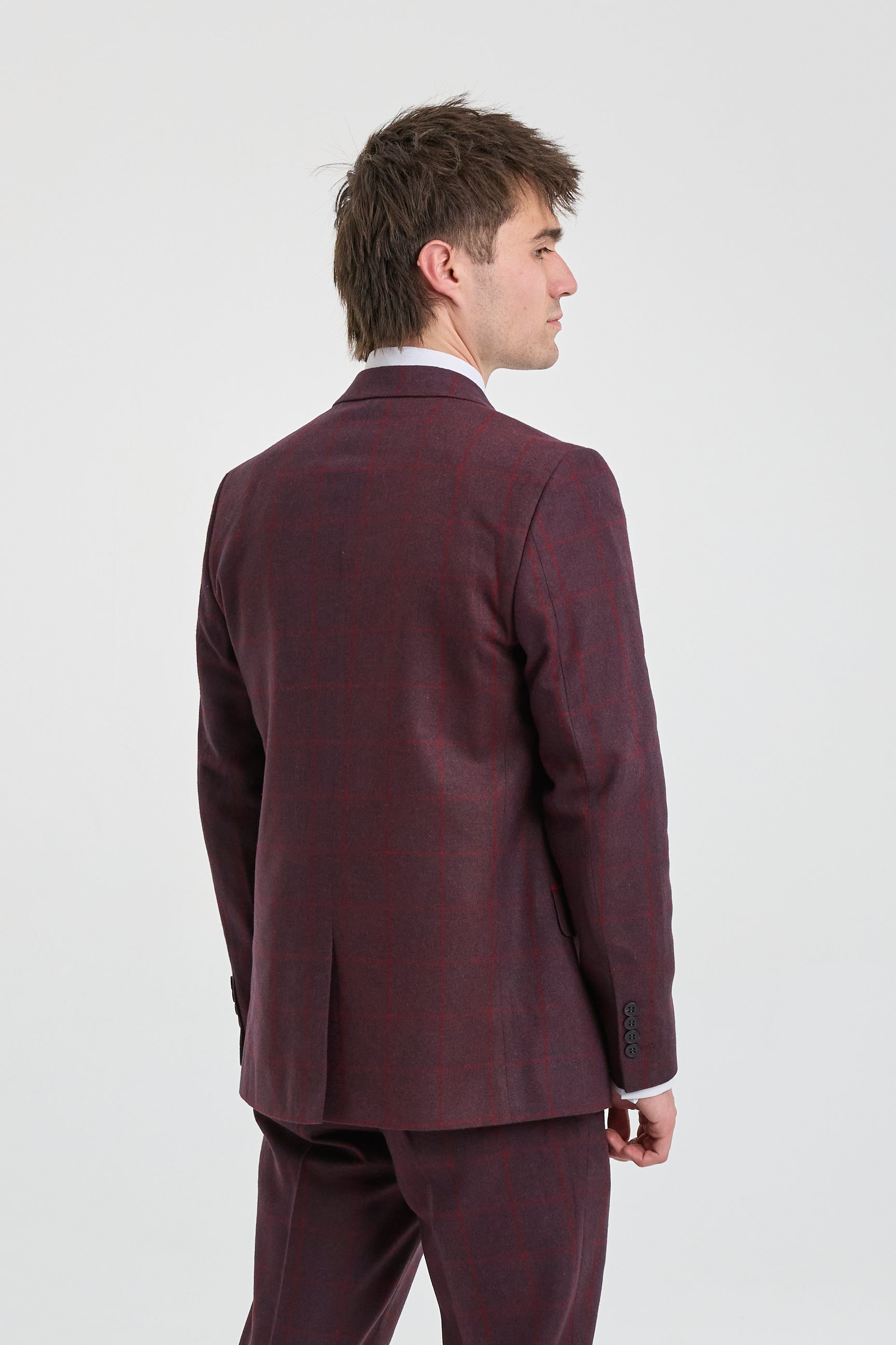 Herrkostym i ull, tweed, plommon, vinröd, 1920-tals Gatsby