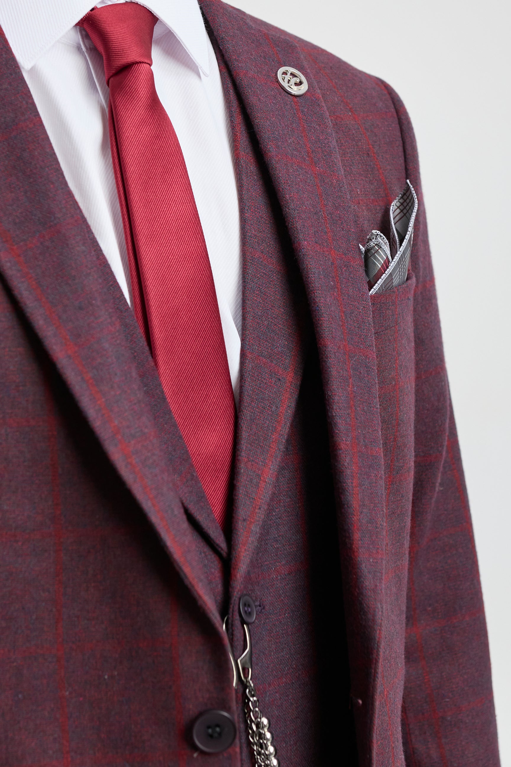 Herrkostym i ull, tweed, plommon, vinröd, 1920-tals Gatsby