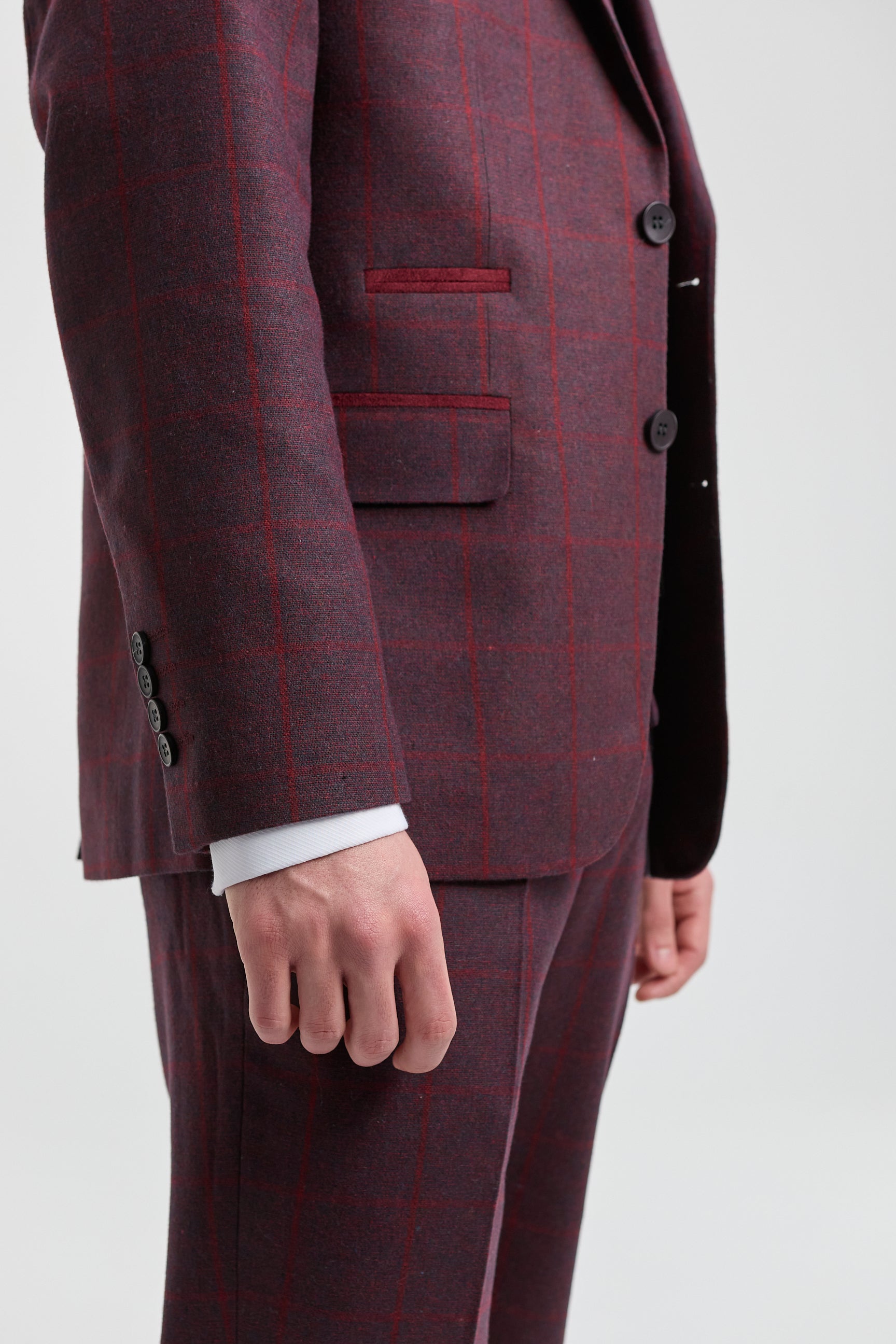 Herrkostym i ull, tweed, plommon, vinröd, 1920-tals Gatsby