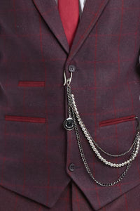 Herrkostym i ull, tweed, plommon, vinröd, 1920-tals Gatsby