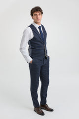 Herrkostym i ull, tweed, marinblå, brunrutig, 1920-tals Gatsby