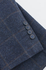 Herrkostym i ull, tweed, marinblå, brunrutig, 1920-tals Gatsby