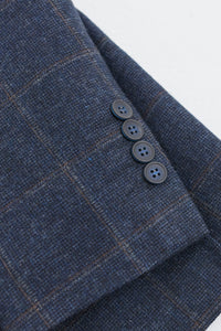 Herrkostym i ull, tweed, marinblå, brunrutig, 1920-tals Gatsby