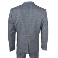 Herrkostym i ull, tweed, ljusblå, grårutig
