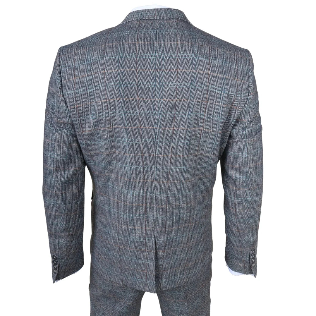 Herrkostym i ull, tweed, ljusblå, grårutig
