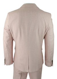 Herrkostym i fiskbensmönstrad tweed med 3 delar, rosa, blush, retro vintage, kort, reg, lång