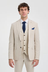 TP-21 Herr Beige 3-delad Sommarkostym i Linne