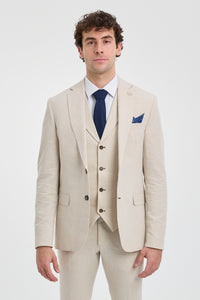 TP-21 Herr Beige 3-delad Sommarkostym i Linne