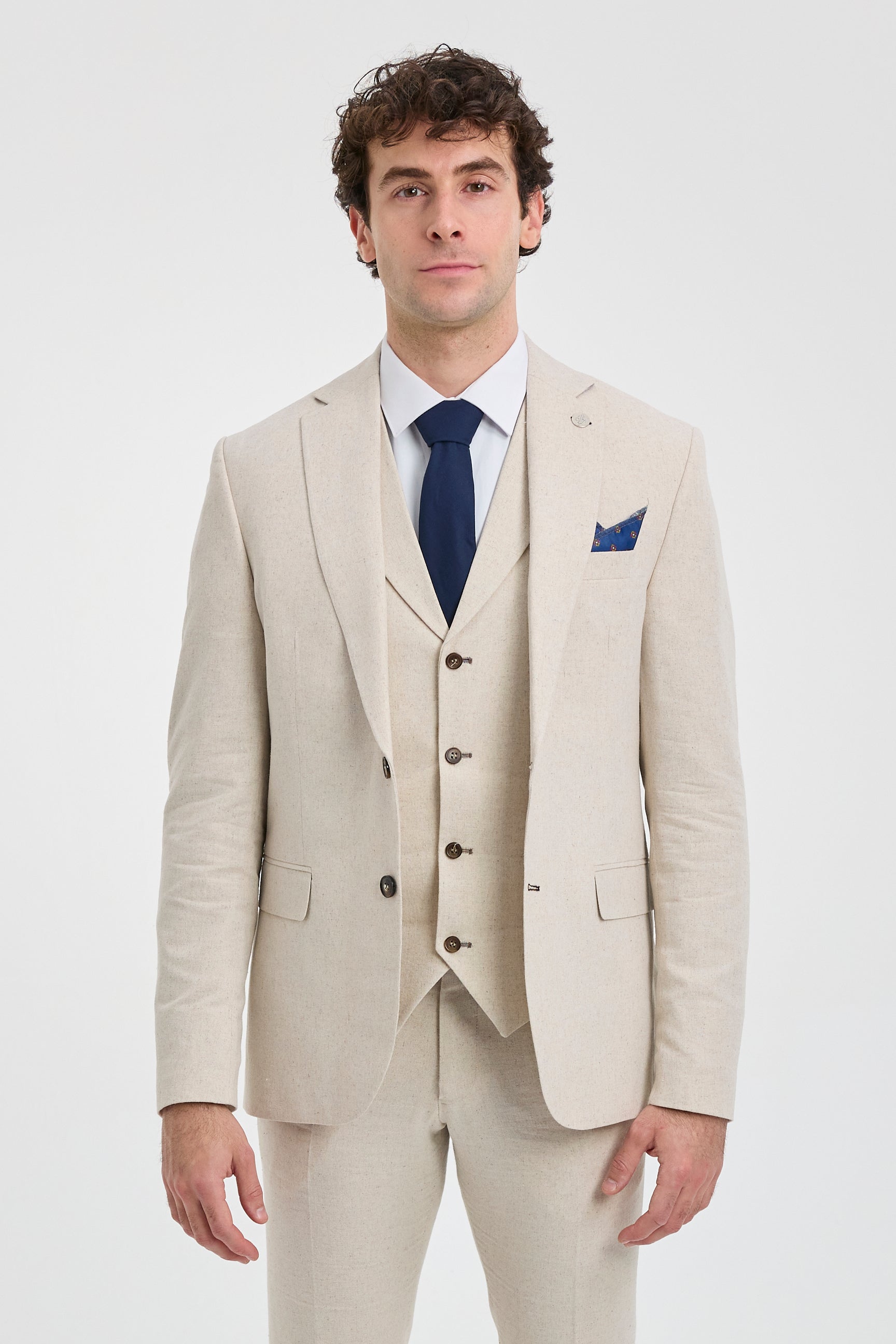 TP-21 Herr Beige 3-delad Sommarkostym i Linne
