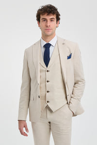 TP-21 Herr Beige 3-delad Sommarkostym i Linne