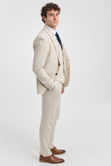 TP-21 Herr Beige 3-delad Sommarkostym i Linne