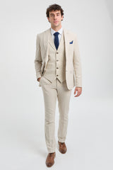 TP-21 Herr Beige 3-delad Sommarkostym i Linne
