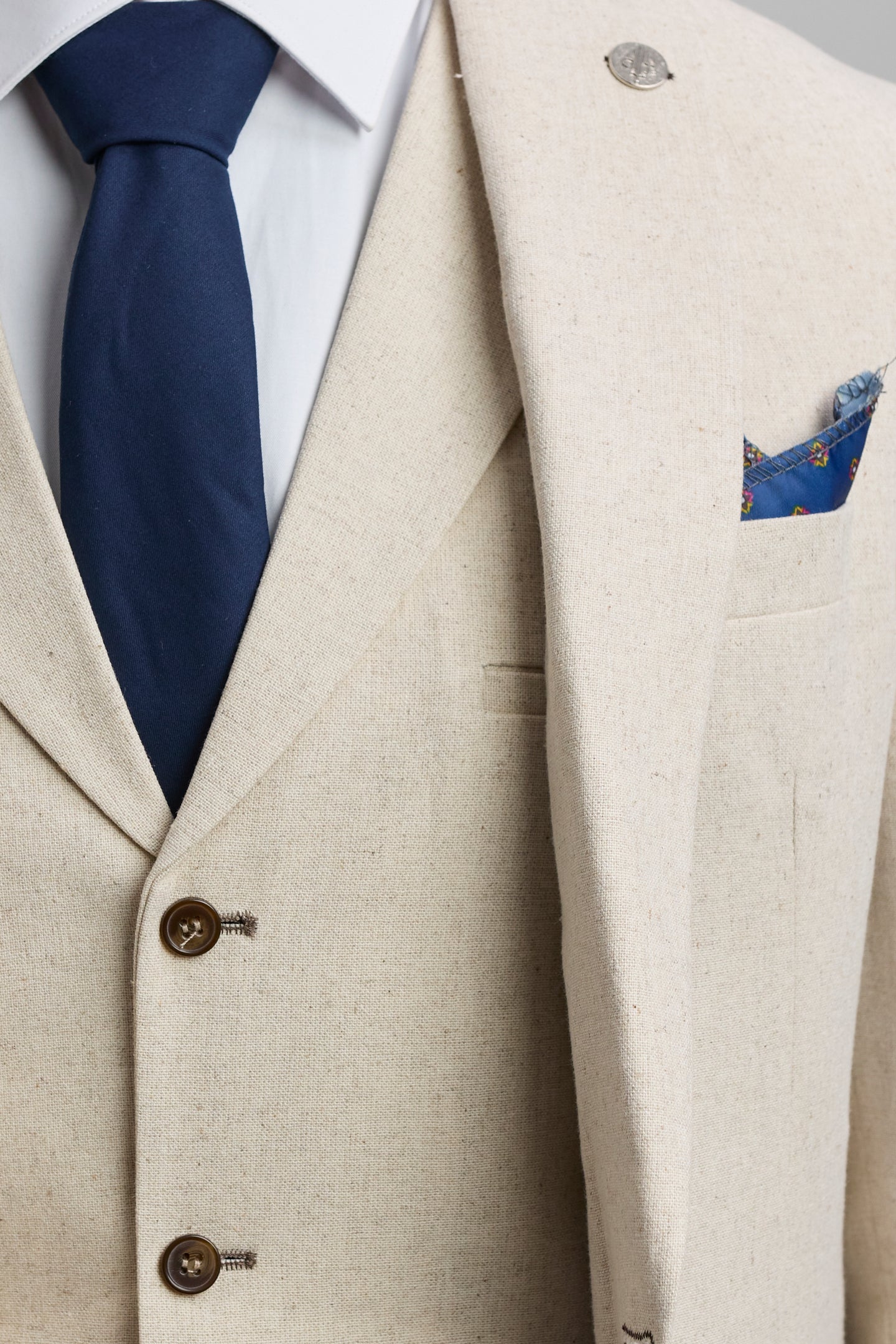 TP-21 Herr Beige 3-delad Sommarkostym i Linne