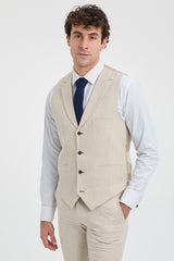 TP-21 Herr Beige 3-delad Sommarkostym i Linne