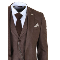 TP-50 - Herrbrun 3-delad rutig kostym med Prince of Wales-motiv