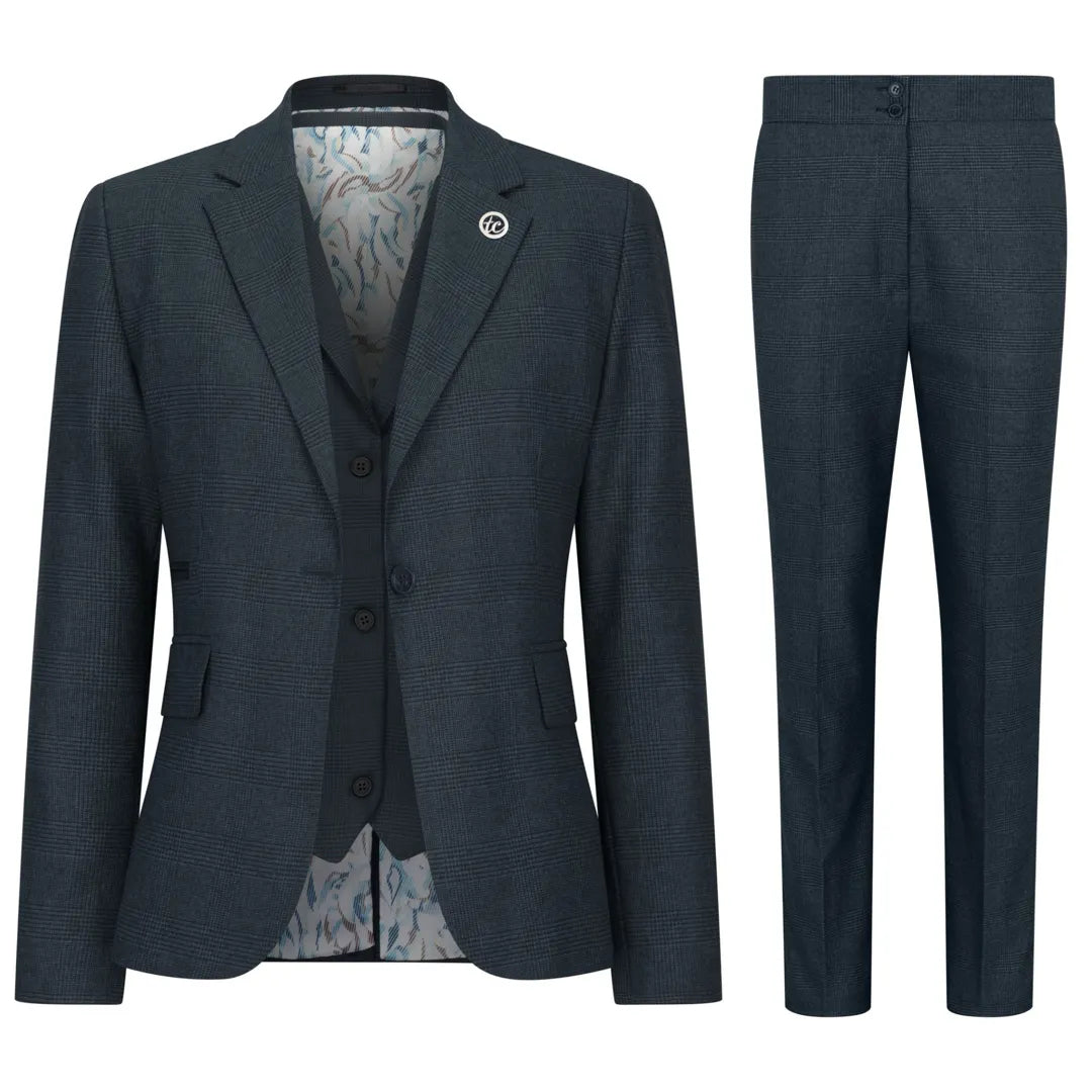 TPW53 - Grön 3-delad rutig kostym med Prince of Wales-motiv för kvinnor